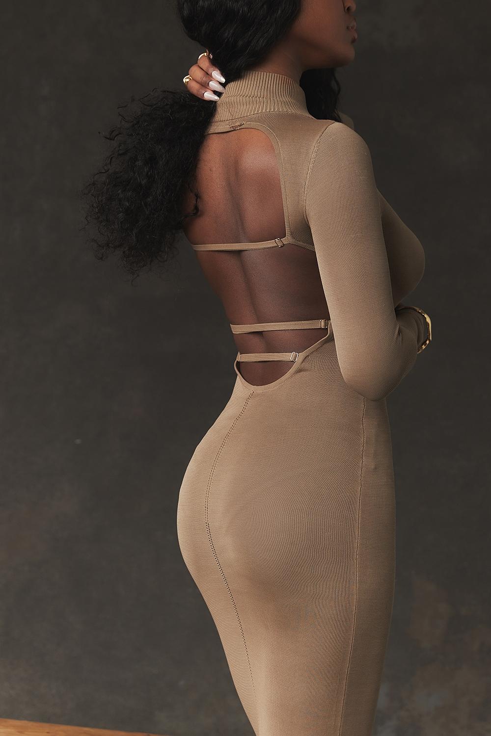 Roberta  tan knit midi dress Product Image