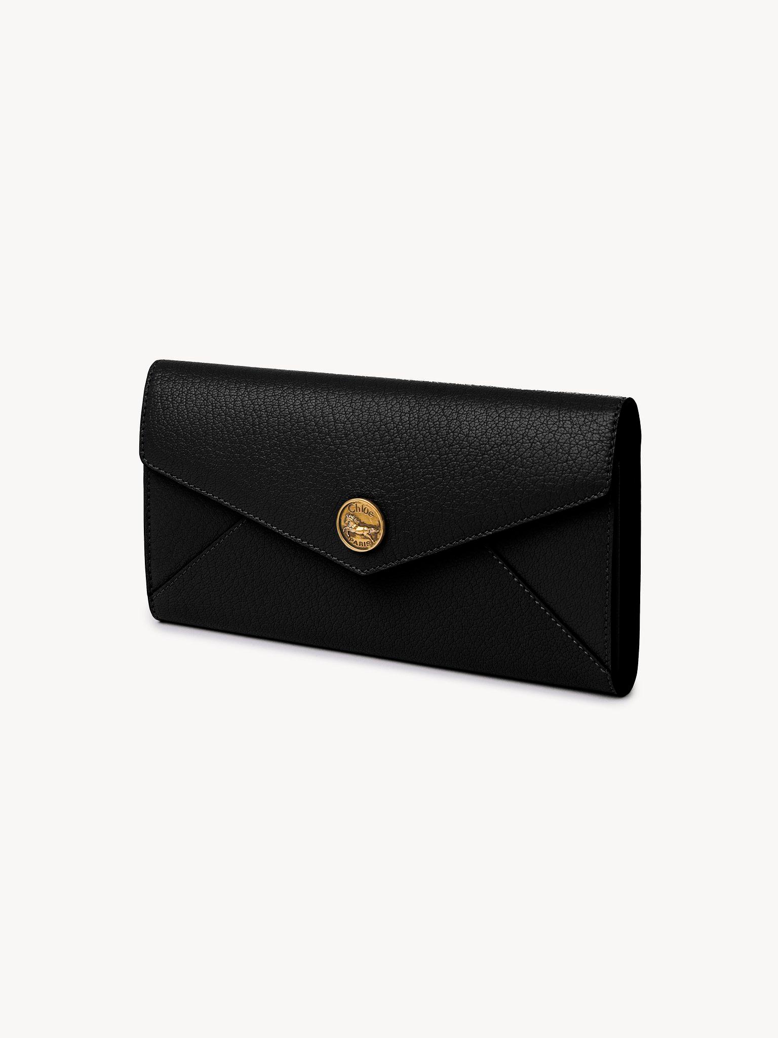 Envelope long wallet with flap in grained leather Product Image
