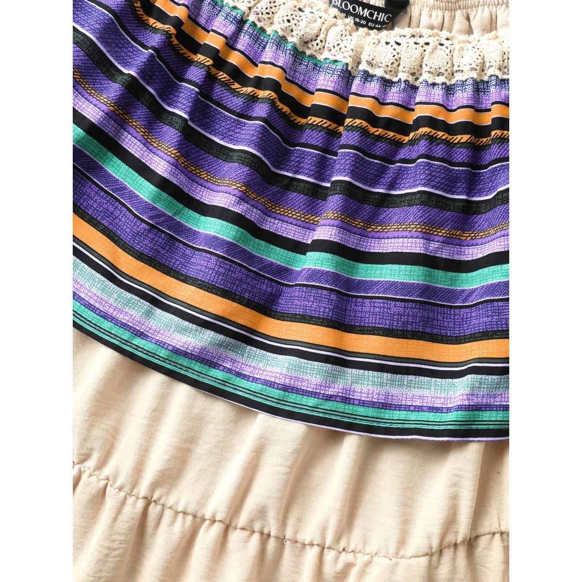 Plus Size Cold-Shoulder Textured Striped Pockets Midi Dress Apricot Women One-shoulder neck Sleeveless Curvy BloomChic 18-20/2X Product Image