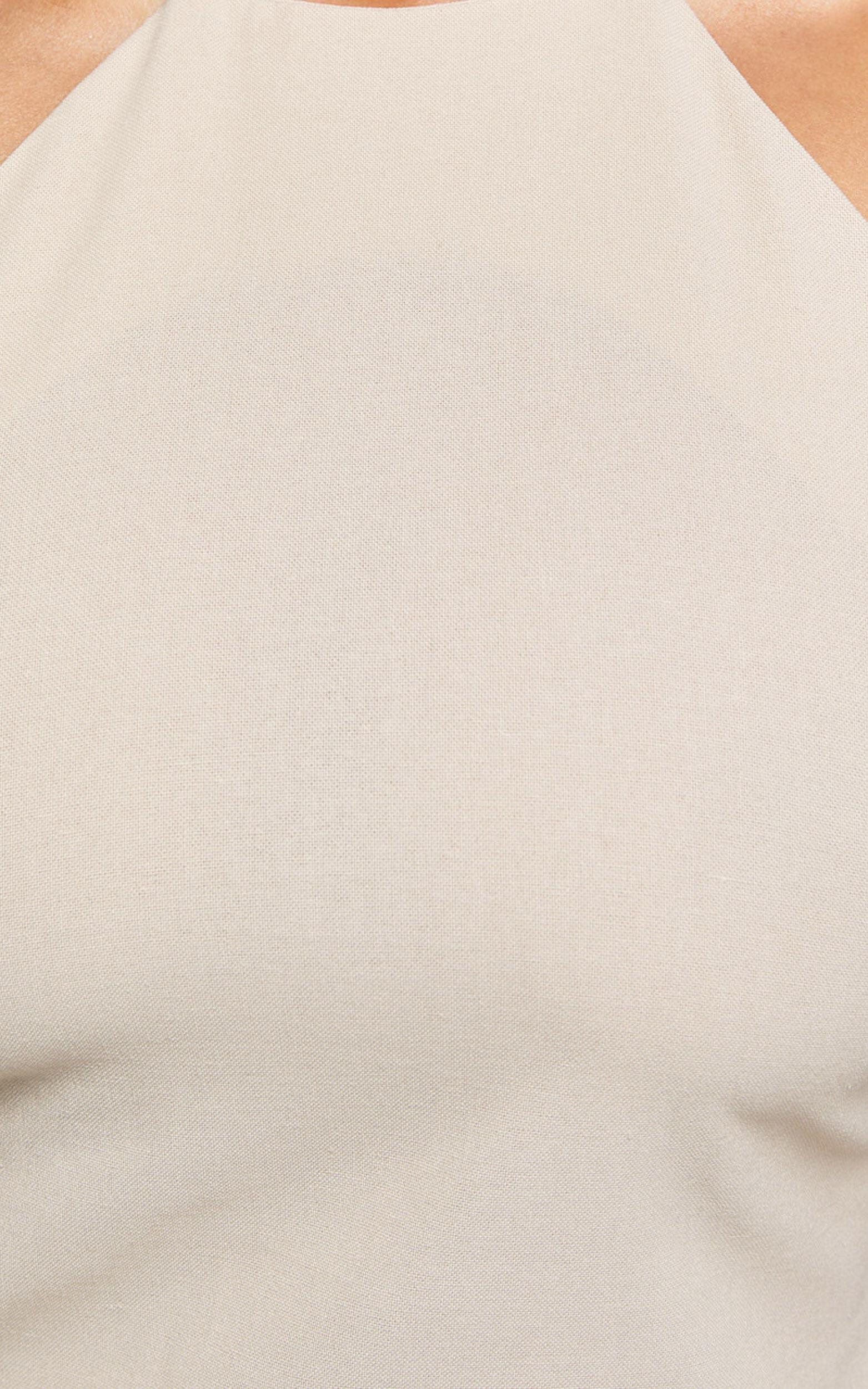 Alana Mini Linen Blend Dress - Halter Neck A Line Dress in Natural Product Image