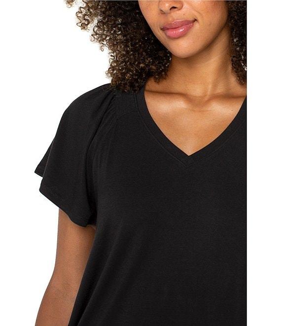 Liverpool Los Angeles Jersey Knit V-Neck Short Flutter Sleeve Shirred Top Product Image