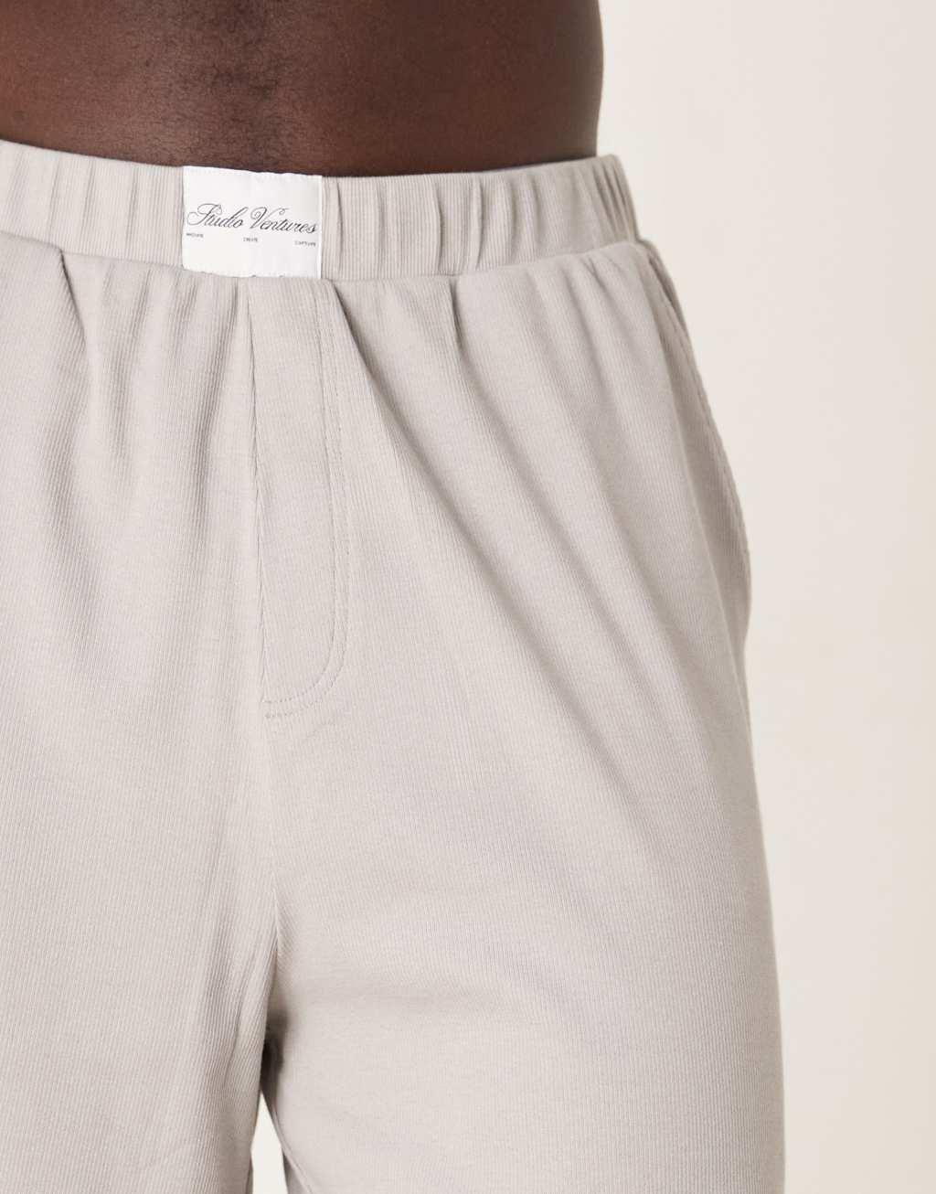 ASOS DESIGN ribbed jorts with embroidered patch in gray  Product Image