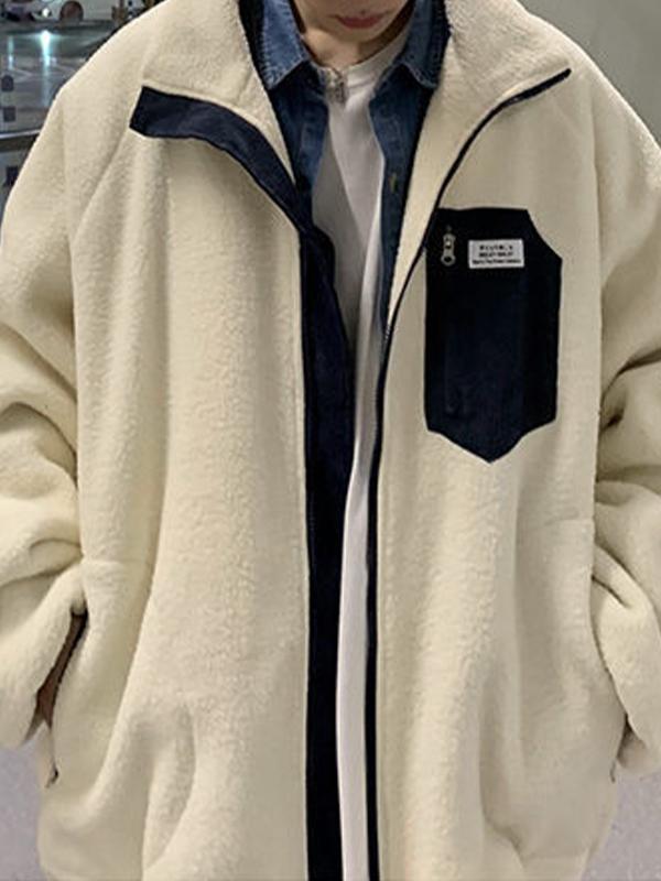 Men's Contrast Color Lambswool Zip Up Jacket Product Image