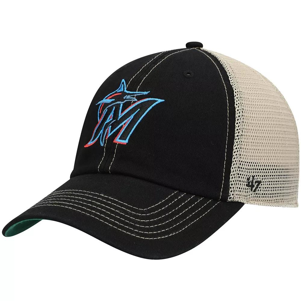 Men's '47 Black Miami Marlins Trawler Clean Up Trucker Snapback Hat Product Image