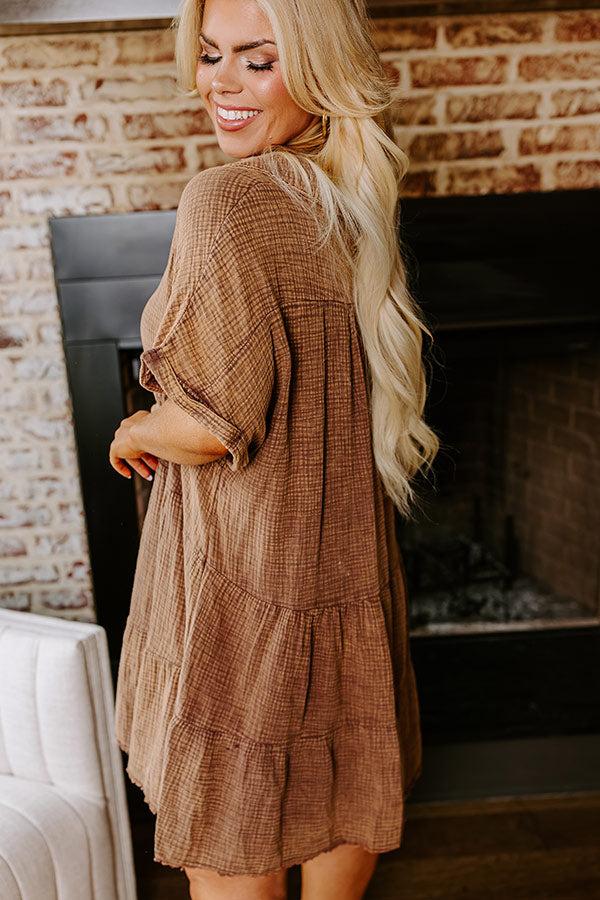 Across The World Mineral Wash Mini Dress In Mocha Curves Product Image