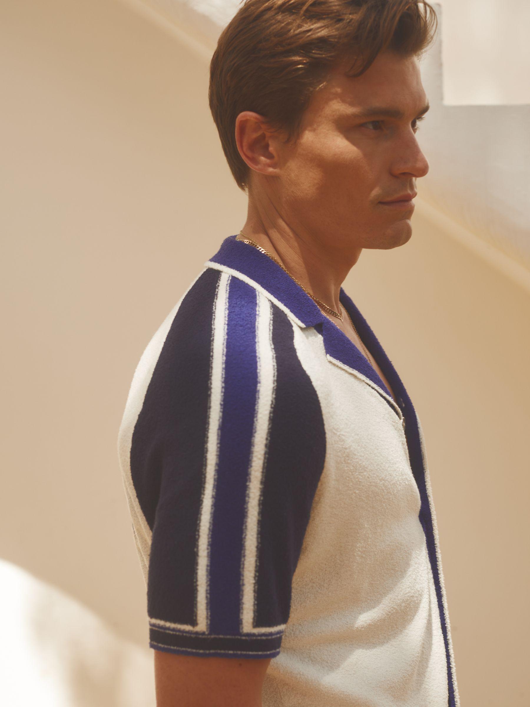 Reiss | Ché Towelling Cuban Collar Shirt in White/Blue Product Image