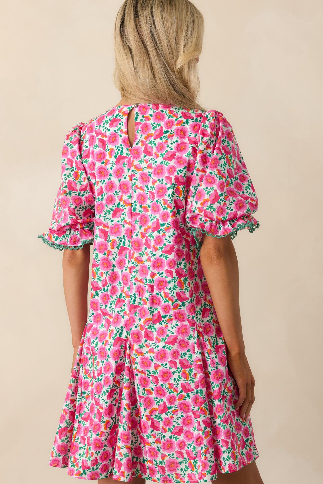 Good Luck Charm Hot Pink Floral Cotton Mini Dress Product Image