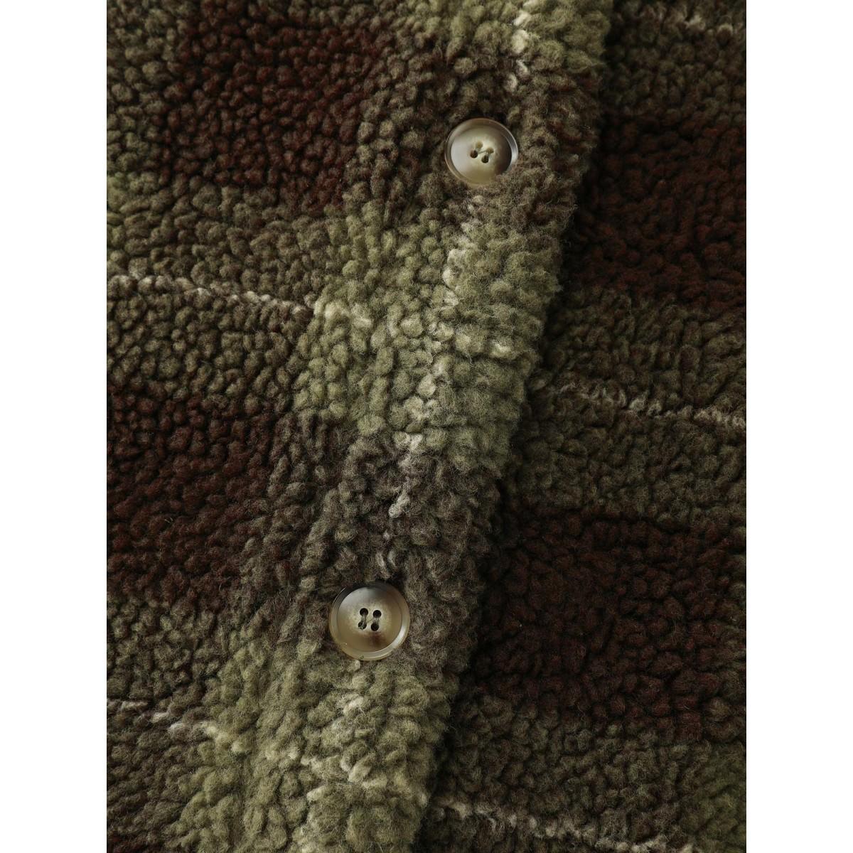 Plus Size Plaid Pockets Button-Down Coat Women ArmyGreen Leisure Texture Ladies Casual Winter Coats BloomChic 18-20/2X Product Image