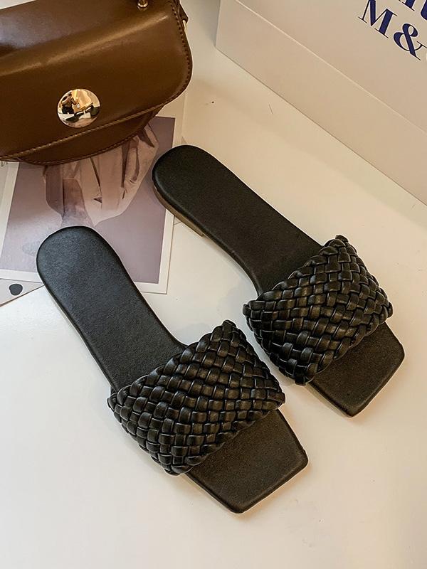 Open Toe Solid Color Split-Joint Square-Toe Slippers Product Image