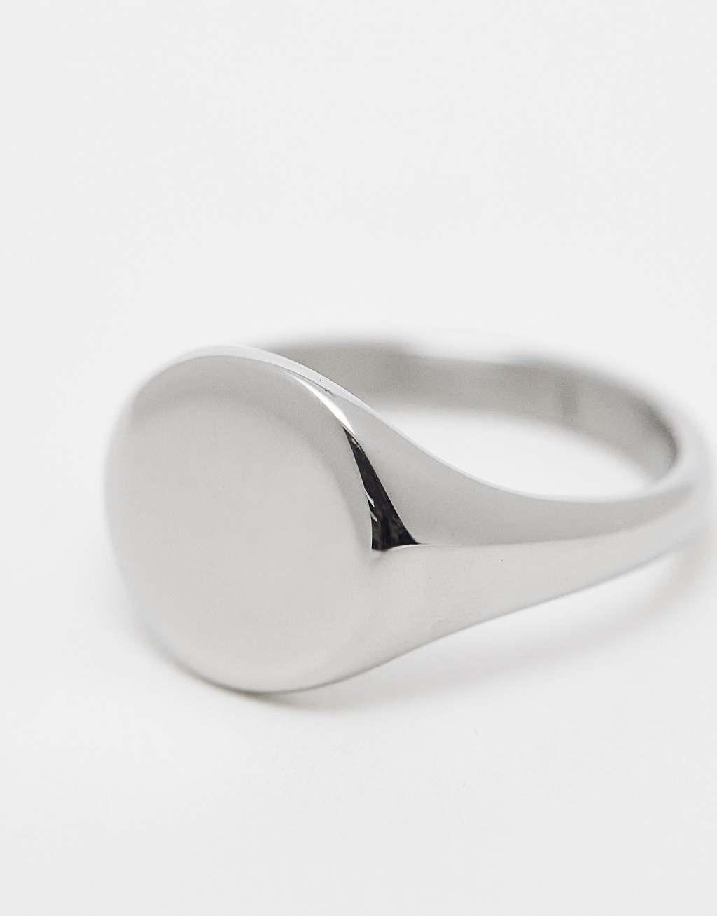 ASOS DESIGN waterproof stainless steel signet ring in silver tone  Product Image