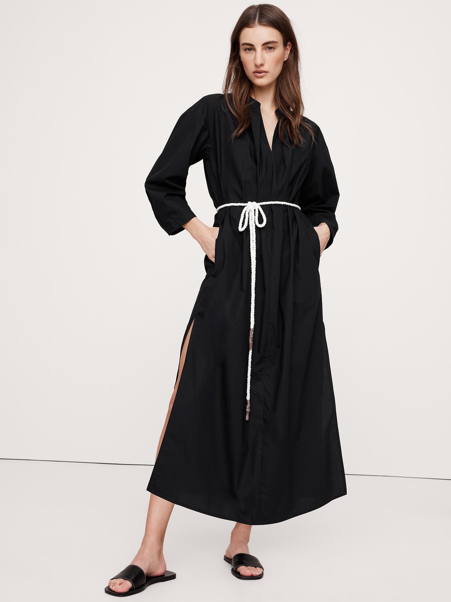 Cotton Poplin Split-Neck Shirt Dress Product Image