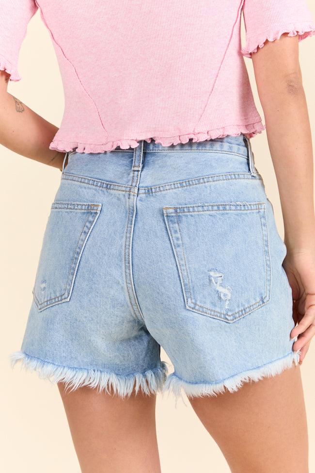 Good Starts Light Wash Distressed Denim Shorts DOORBUSTER Product Image