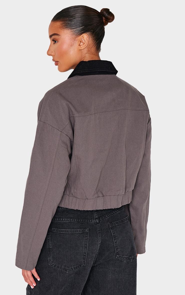 Dark Grey Contrast Collar Twill Jacket Product Image