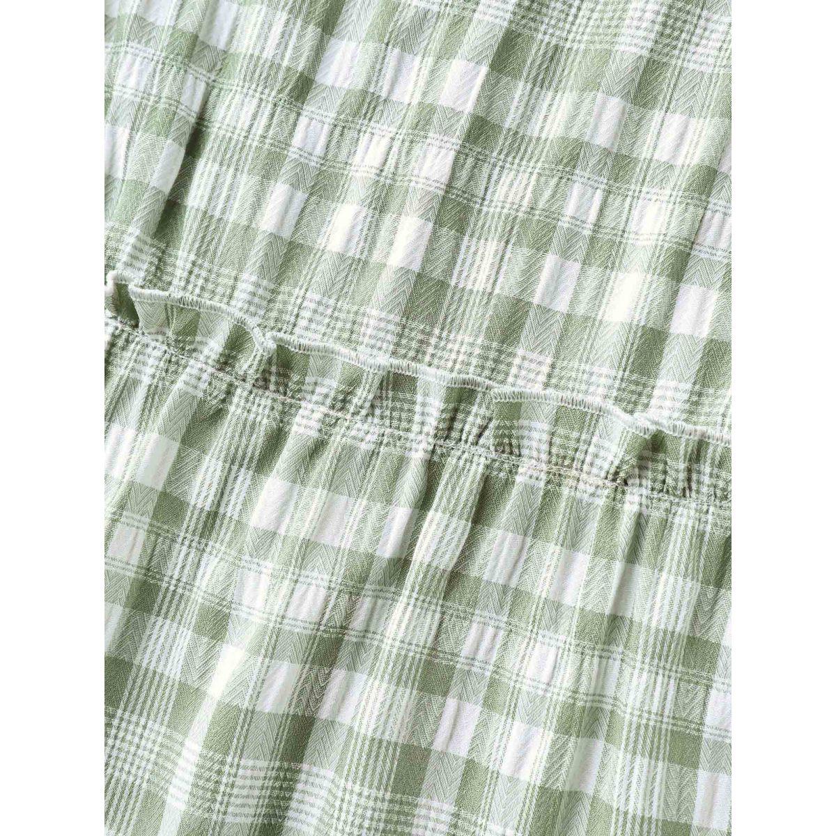 Plus Size Greenbean Plaid Pattern Ruffled Sleeve Babydoll Top Women Half Sleeve Square Neck Everyday-Elegant Blouses BloomChic 14-16/1X Product Image