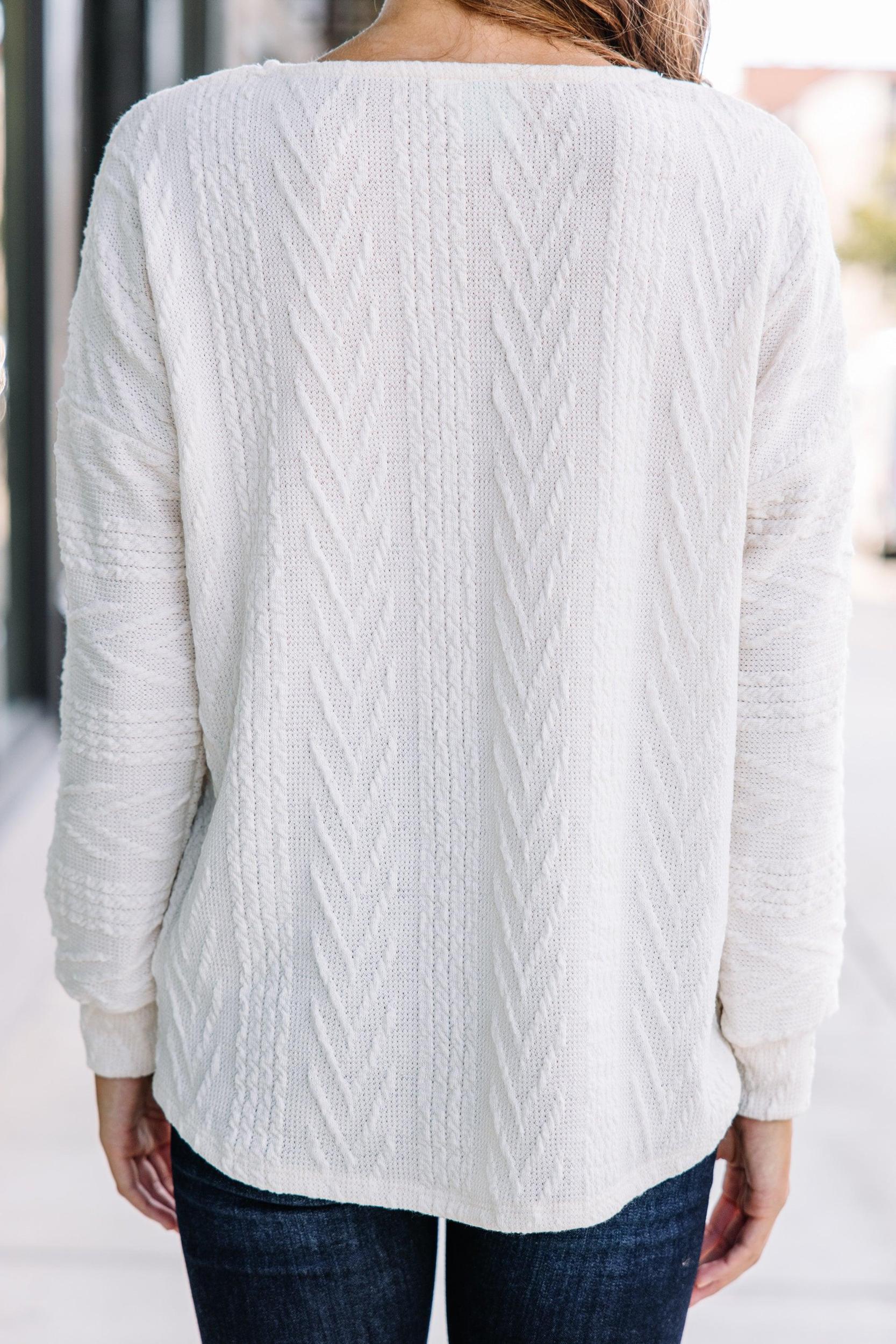 The Slouchy Ivory White Cable Knit Top Female Product Image