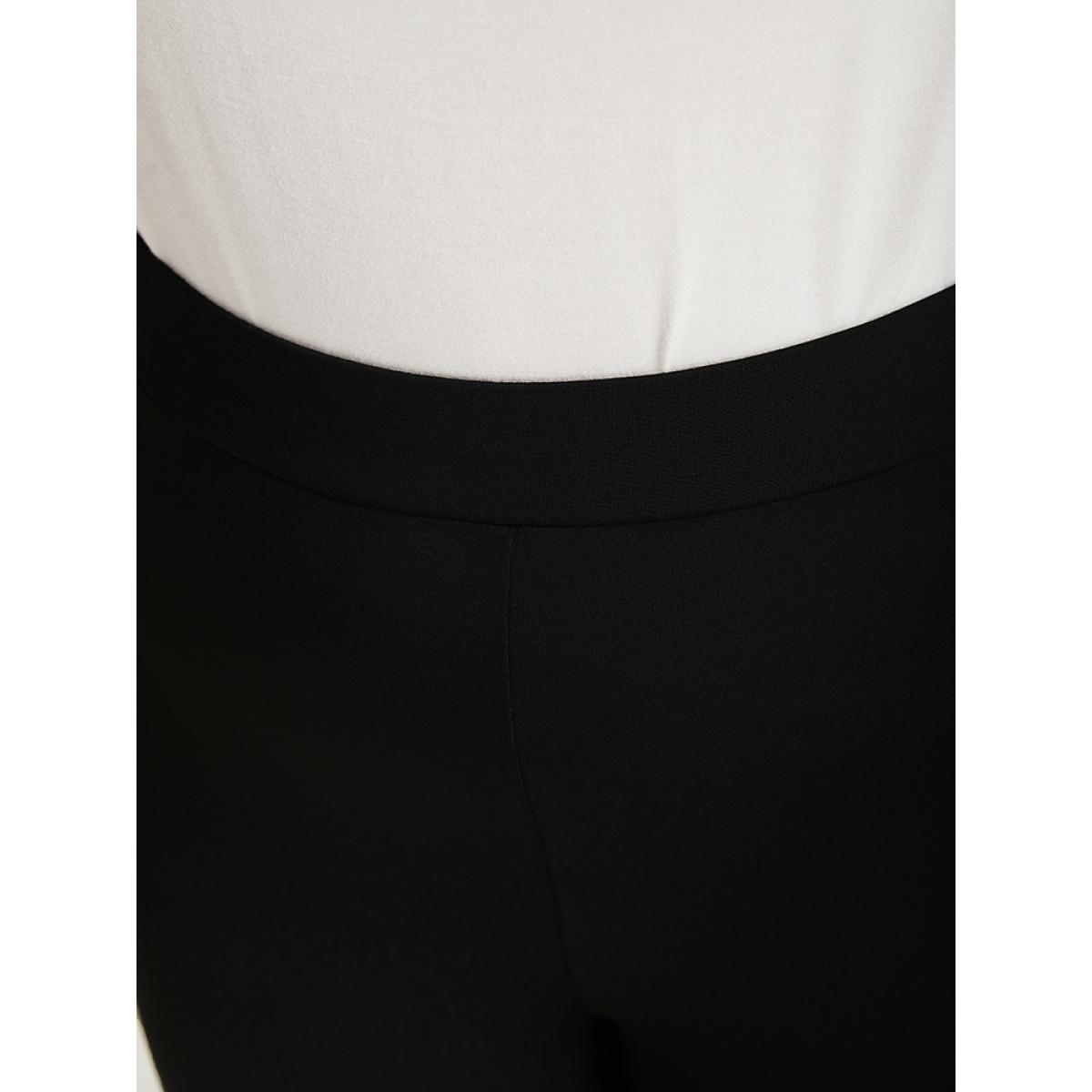 Plus Size Plain Crisscross Hem Elastic Waist Skinny Leggings Women Black Casual No stretch Skinny High Rise Dailywear Leggings BloomChic 30/6X Product Image