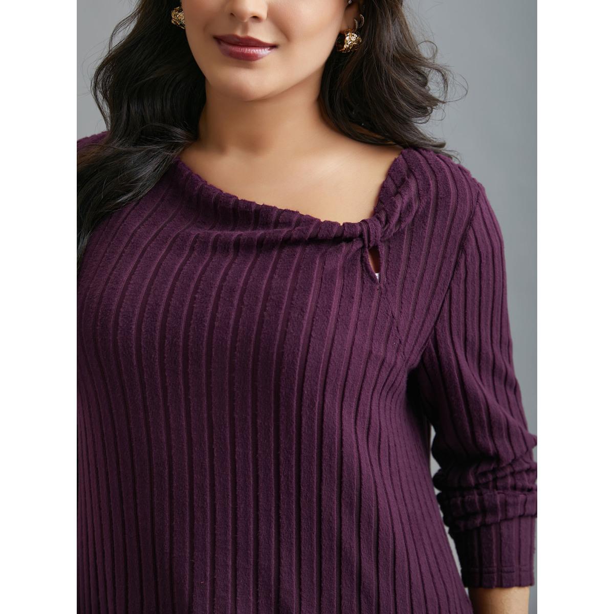 Plus Size Textured Twisted Asymmetric Neck T-Shirt Eggplant Women Elegant Twist Asymmetrical Neck Everyday T-shirts BloomChic 28/5X Product Image