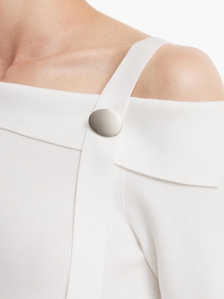 White Acetate One Shoulder Women Knit Top Product Image