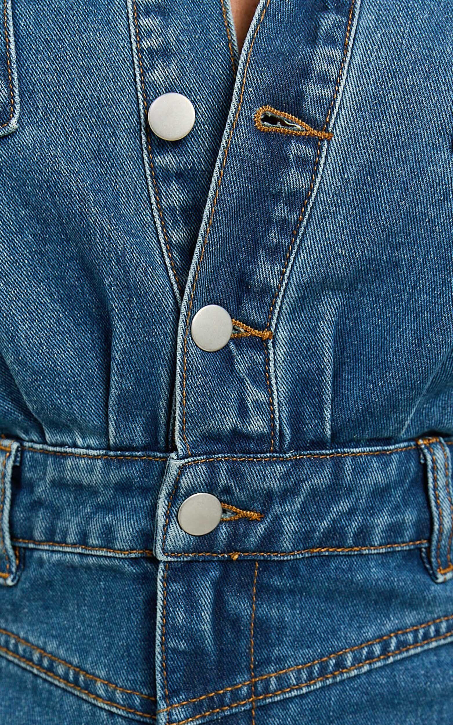 Kamala Mini Dress - Long Sleeve Button Through Denim Dress in Dark Blue Wash Product Image