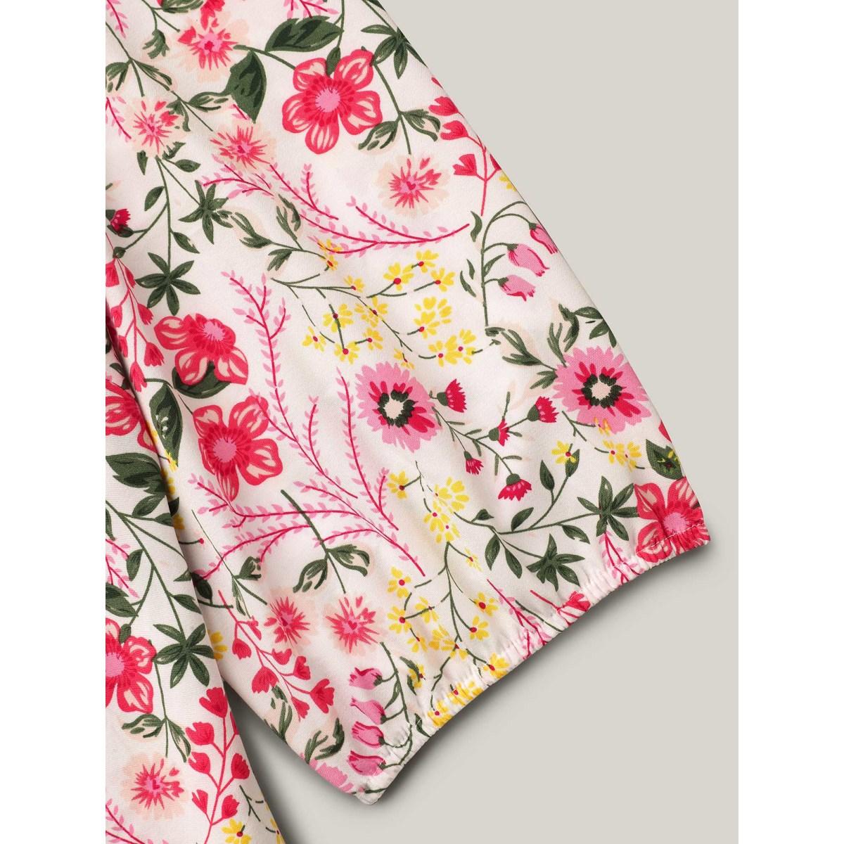 Plus Size LightBlue Floral Print Notched Collar Shirt Women Timeless Elbow-length sleeve Notched collar Elegant Blouses BloomChic 14-16/1X Product Image