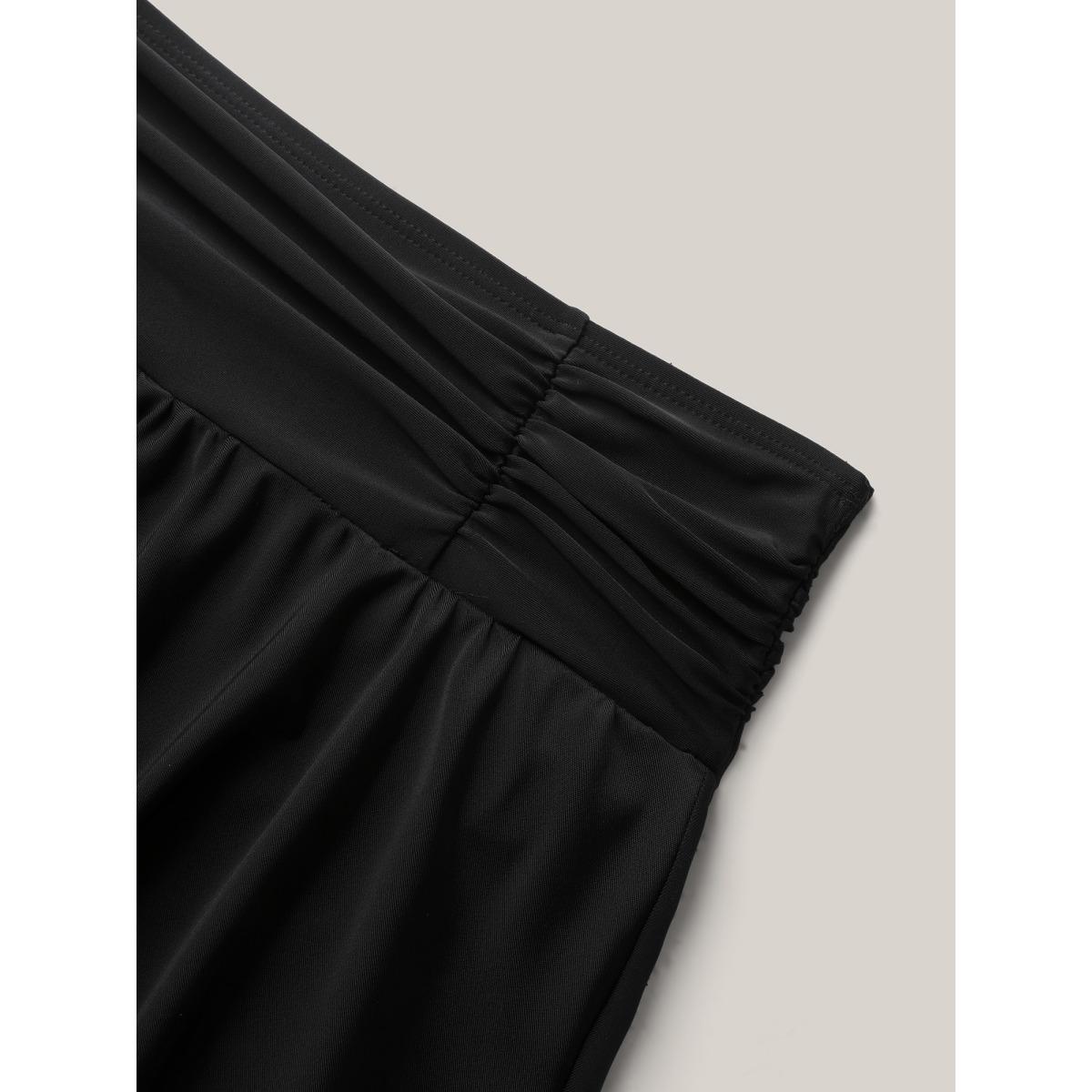 Plus Size Pleated Waistband Solid Swim Bottoms Women's Swimwear Black Beach Gathered High stretch Bodycon Mid Rise Curve Swim Bottoms BloomChic 26/4X Product Image