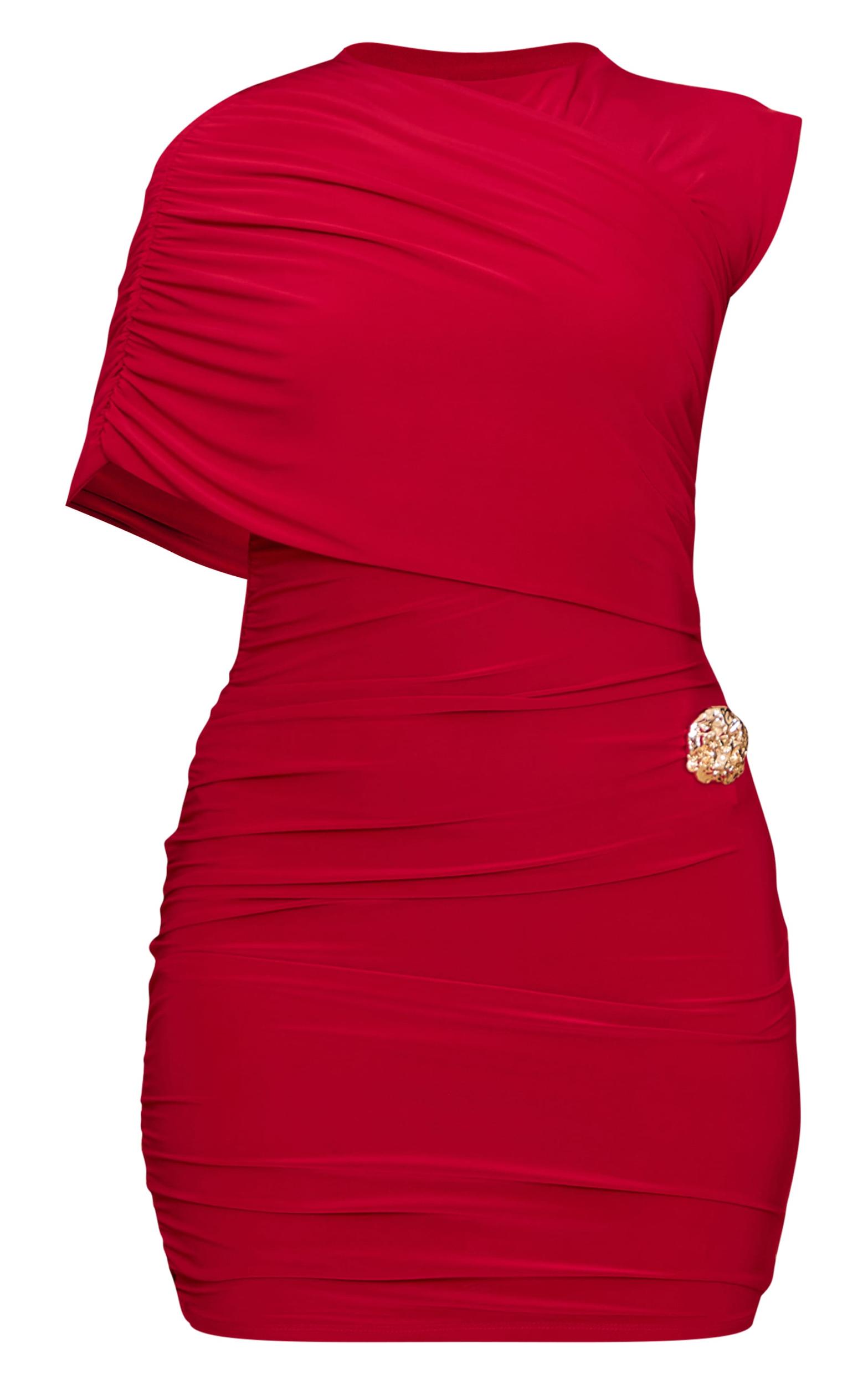  Red Double Layer Shoulder Detail Mini Dress Product Image