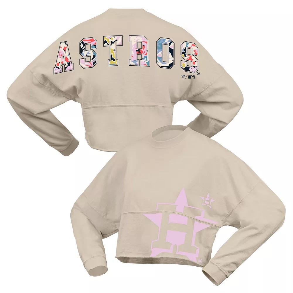 Women's Fanatics  Cream Houston Astros Floral Preppy Cropped Long Sleeve T-Shirt, Size: Medium, Beige Product Image
