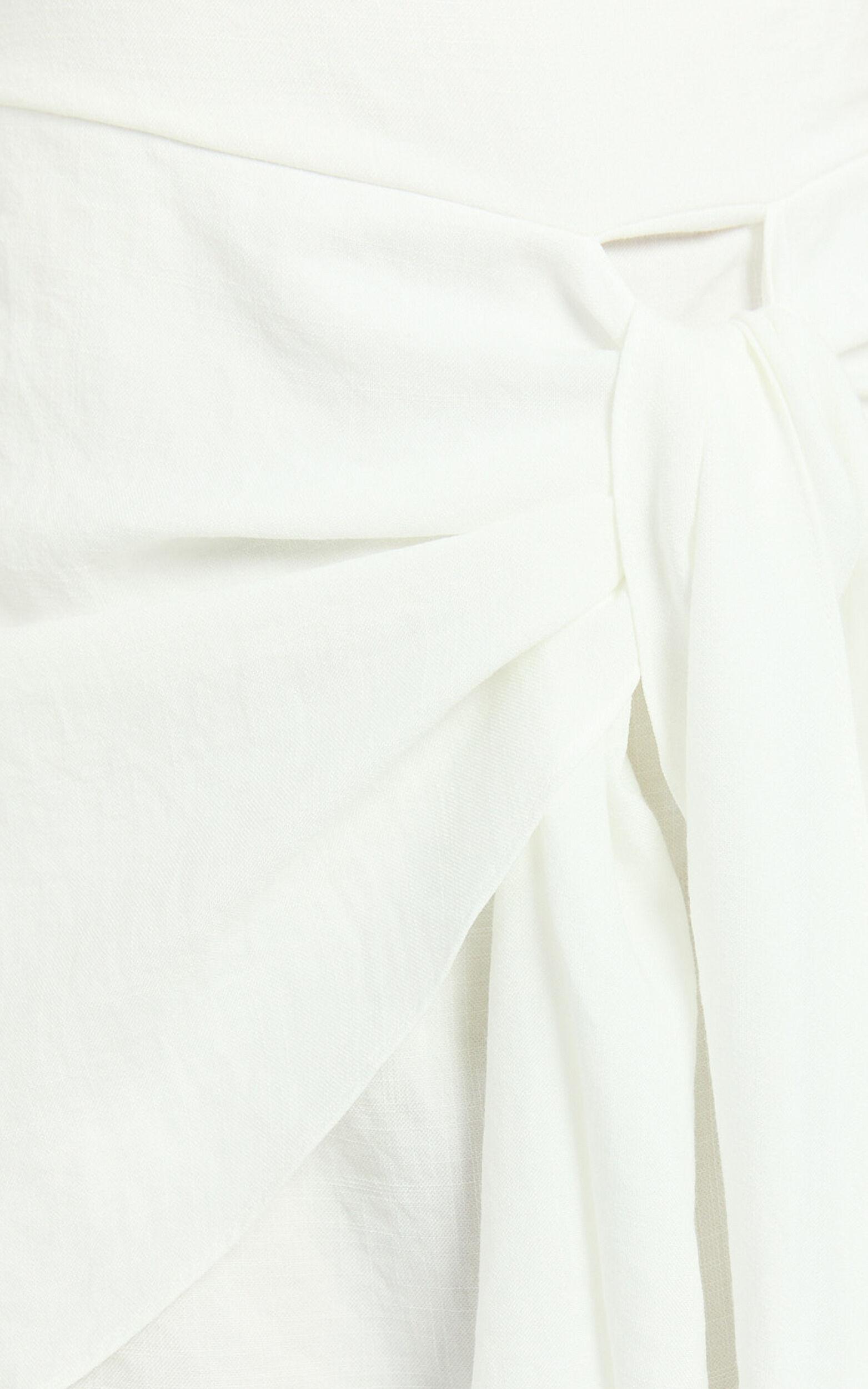 Aoife Mini Linen Blend Dress - Sleeveless Scoop Neck Wrap Dress in White Product Image