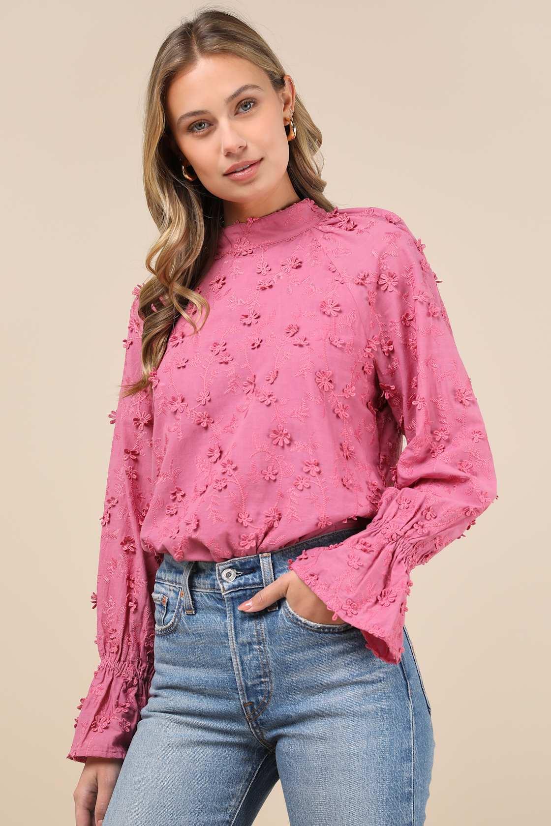 Charismatic Romantic Pink Embroidered Top Product Image