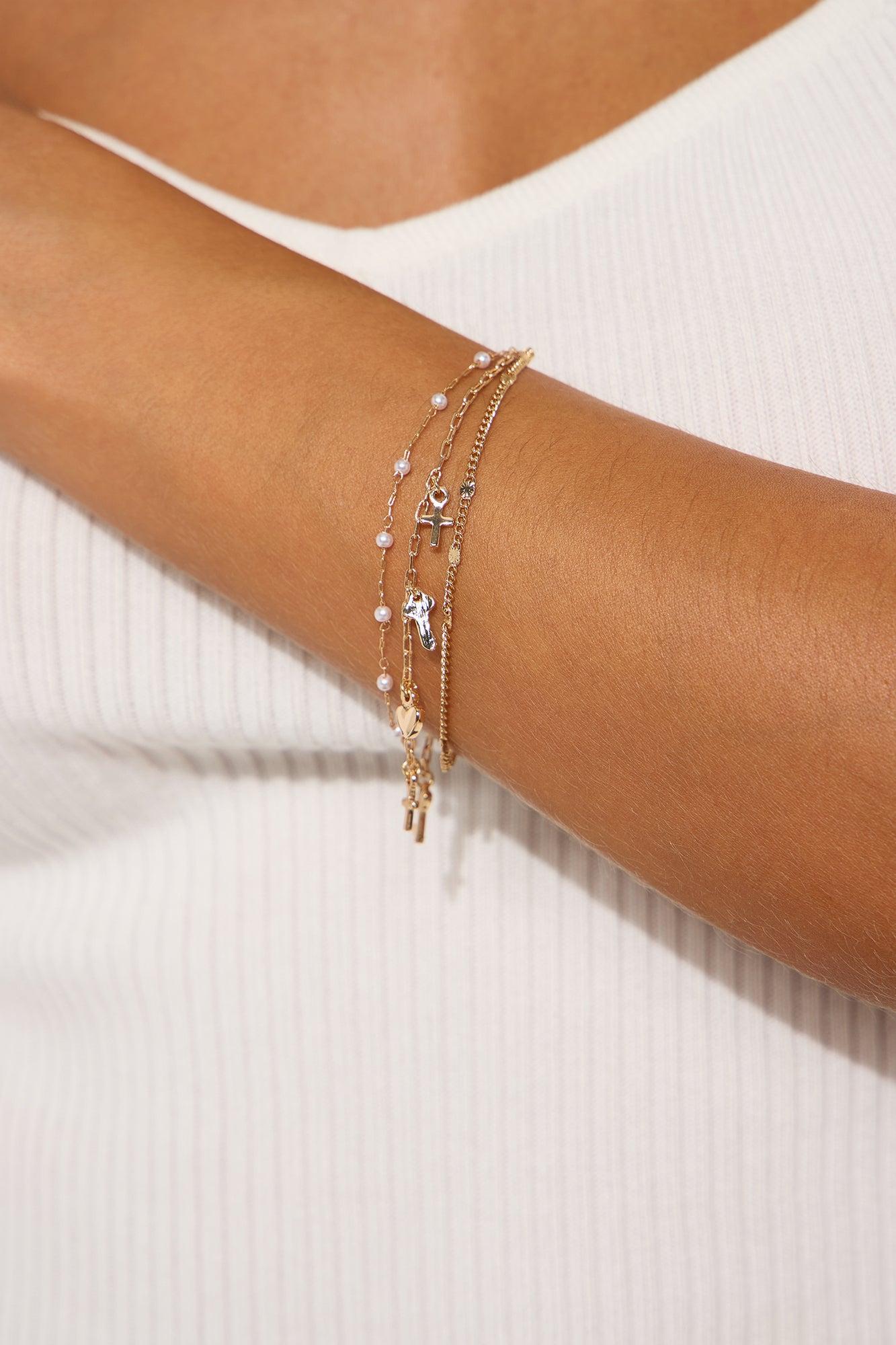 Pearl Love And Devotion 3 Piece Multi Bracelet Set - Gold Female Product Image