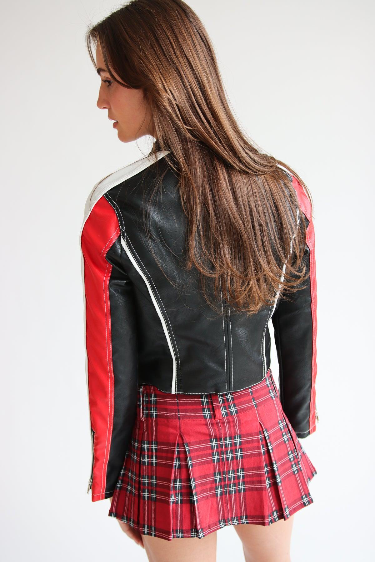 Red & Black Pleather Moto Jacket Product Image