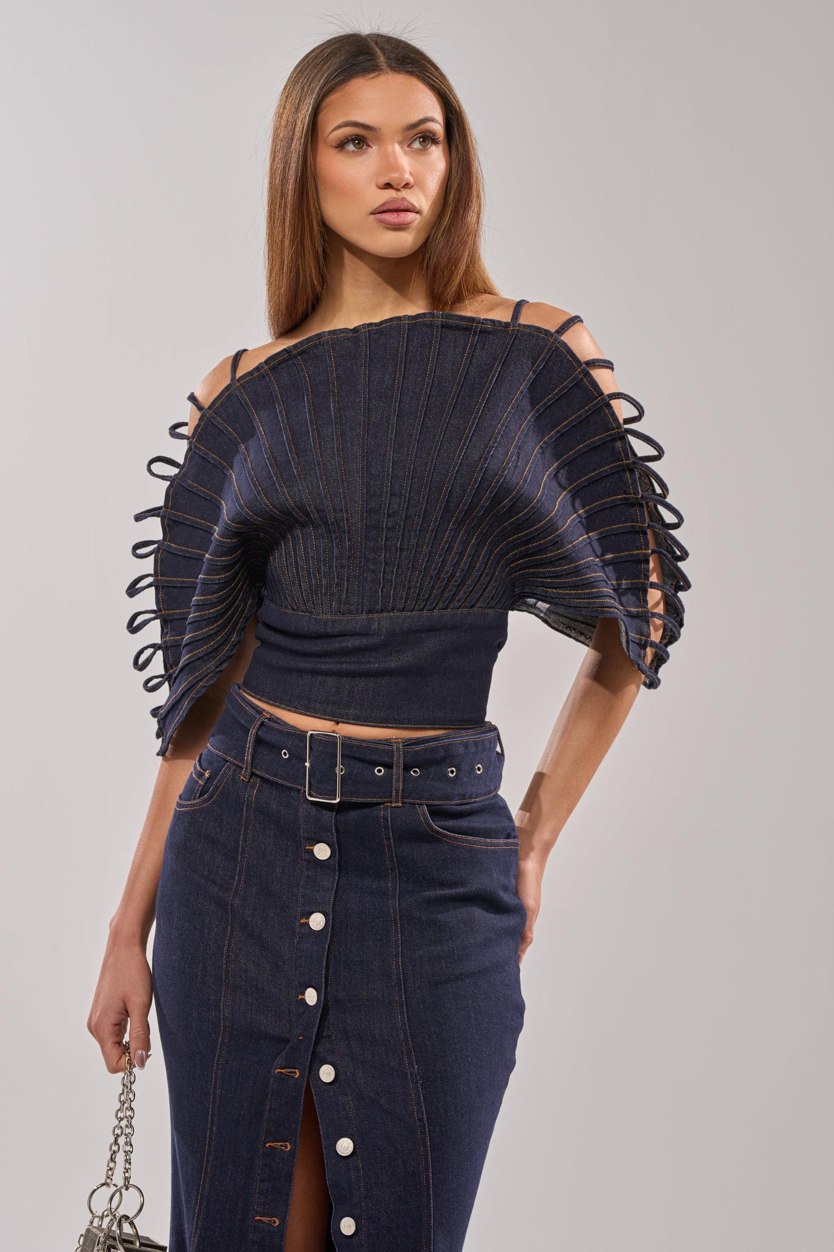 DENIM ON DENIM BLOUSE IN DARK BLUE DENIM Product Image