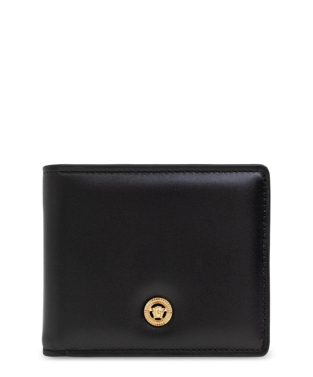 VERSACE Black Small Wallet With Medusa Biggie Logo In Leather Woman Product Image