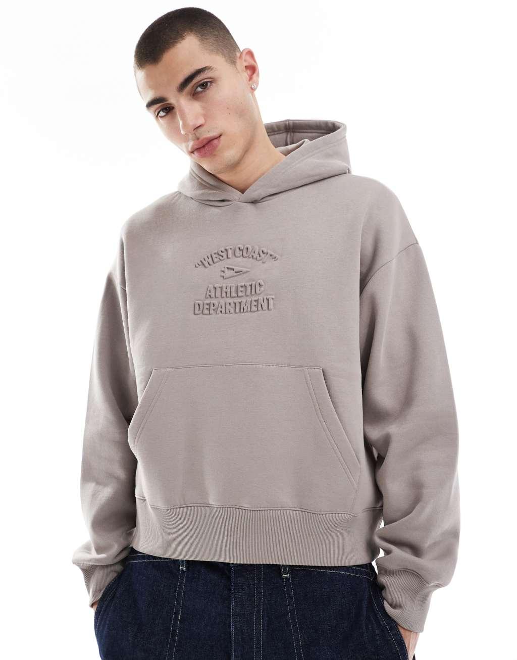 Bershka hoodie with embossed print in beige Product Image