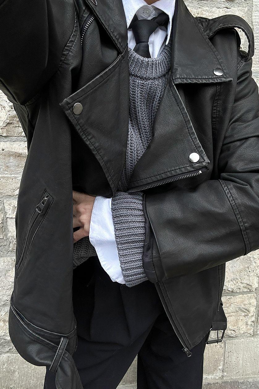 Vintage Look Pu Biker Jacket Product Image