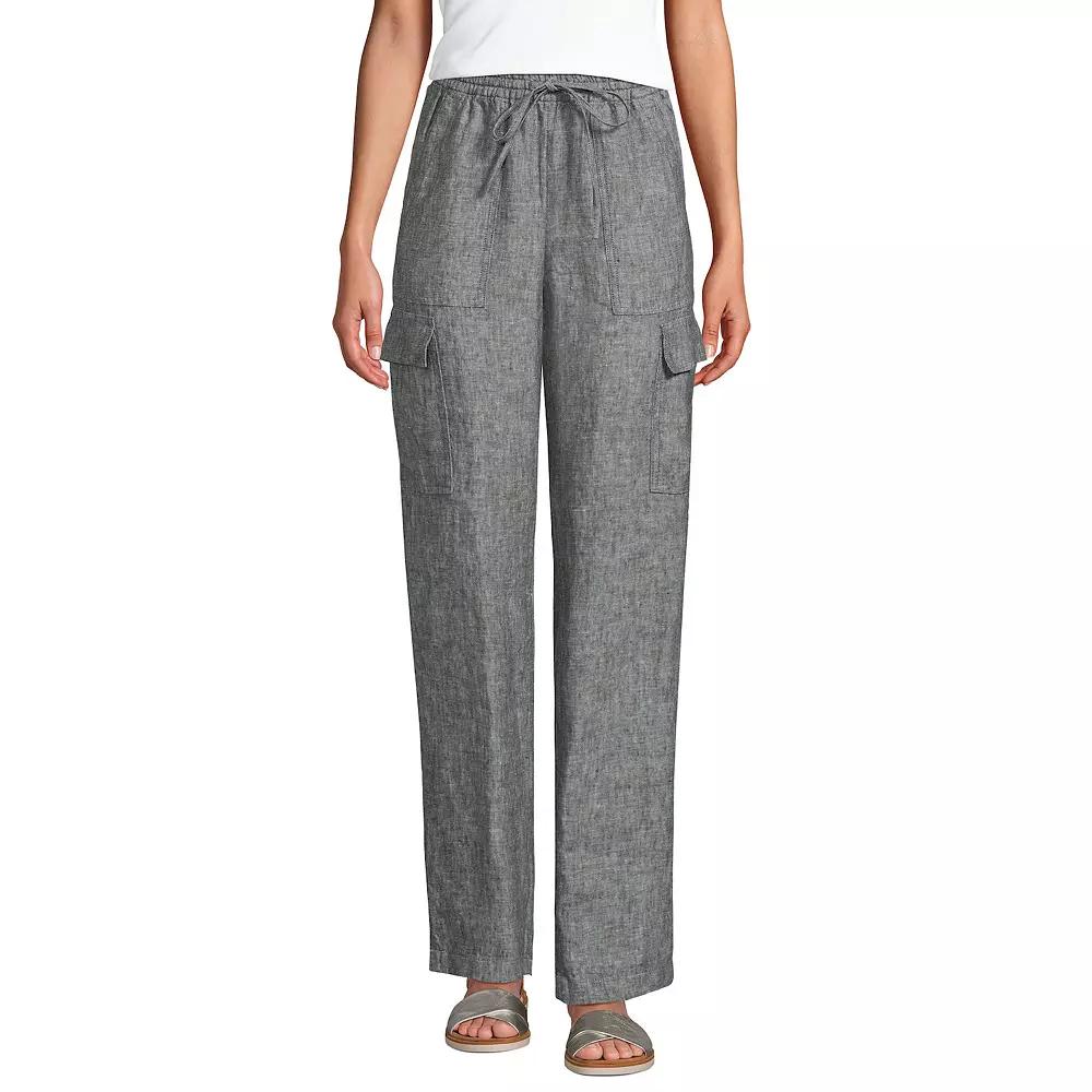 Women's Lands' End High-Rise Pull-On Linen Cargo Pants,  Product Image