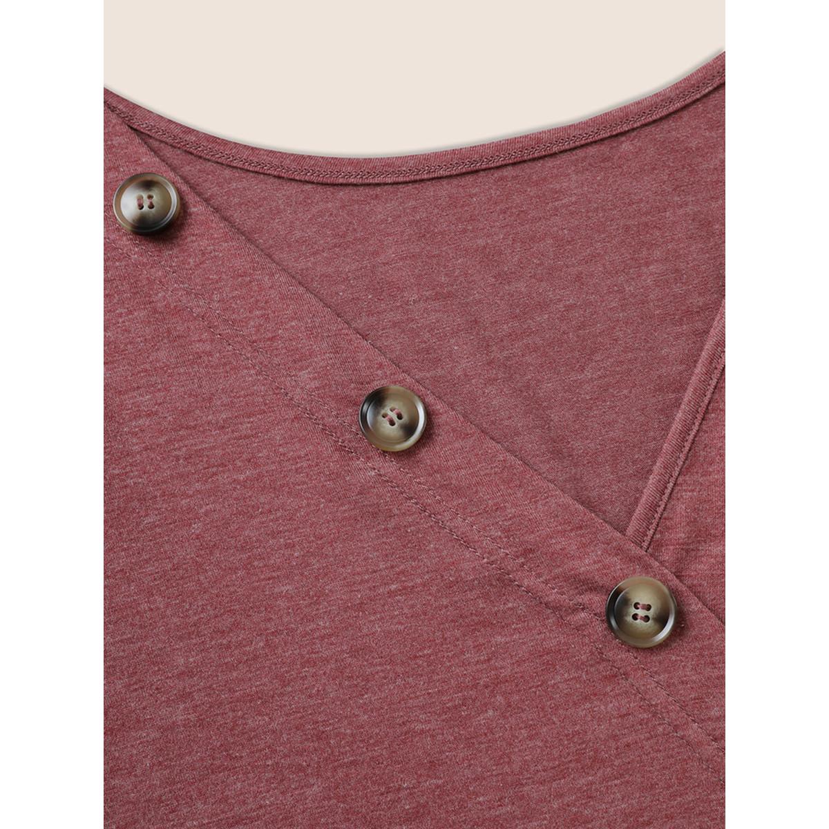 Plus Size Heather Button Detail Dolman Sleeve T-shirt Russet Women Casual Button Plain Round Neck Everyday T-shirts BloomChic 30/6X Product Image