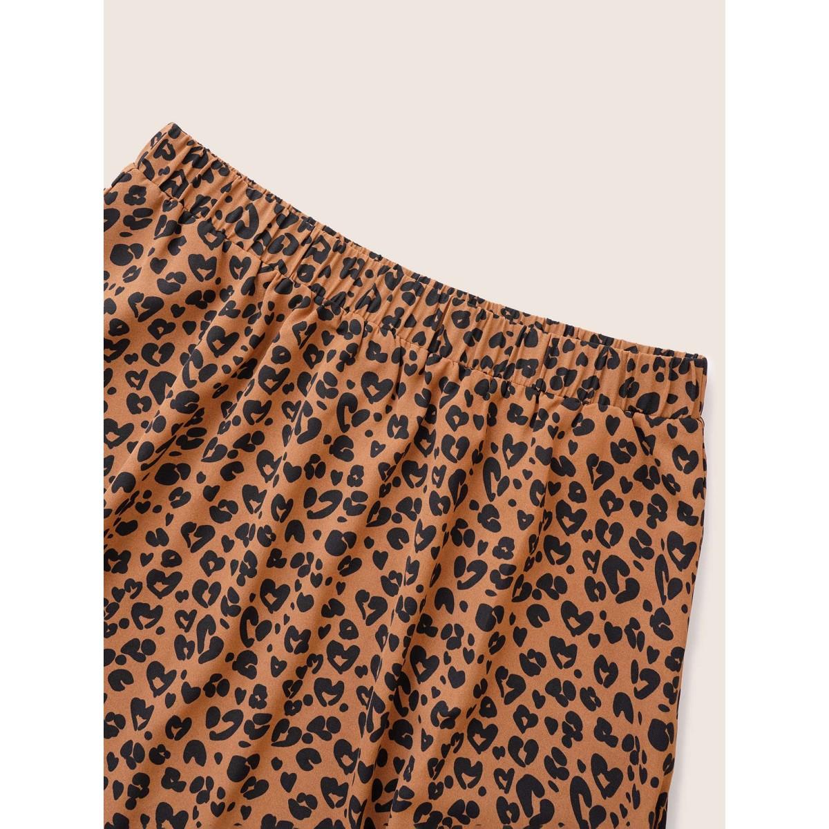 Plus Size Leopard Pocket Elastic Waist Cropped Skirt Women Chocolate At the Office Non No stretch Slanted pocket Work Skirts BloomChic 22-24/3X Product Image