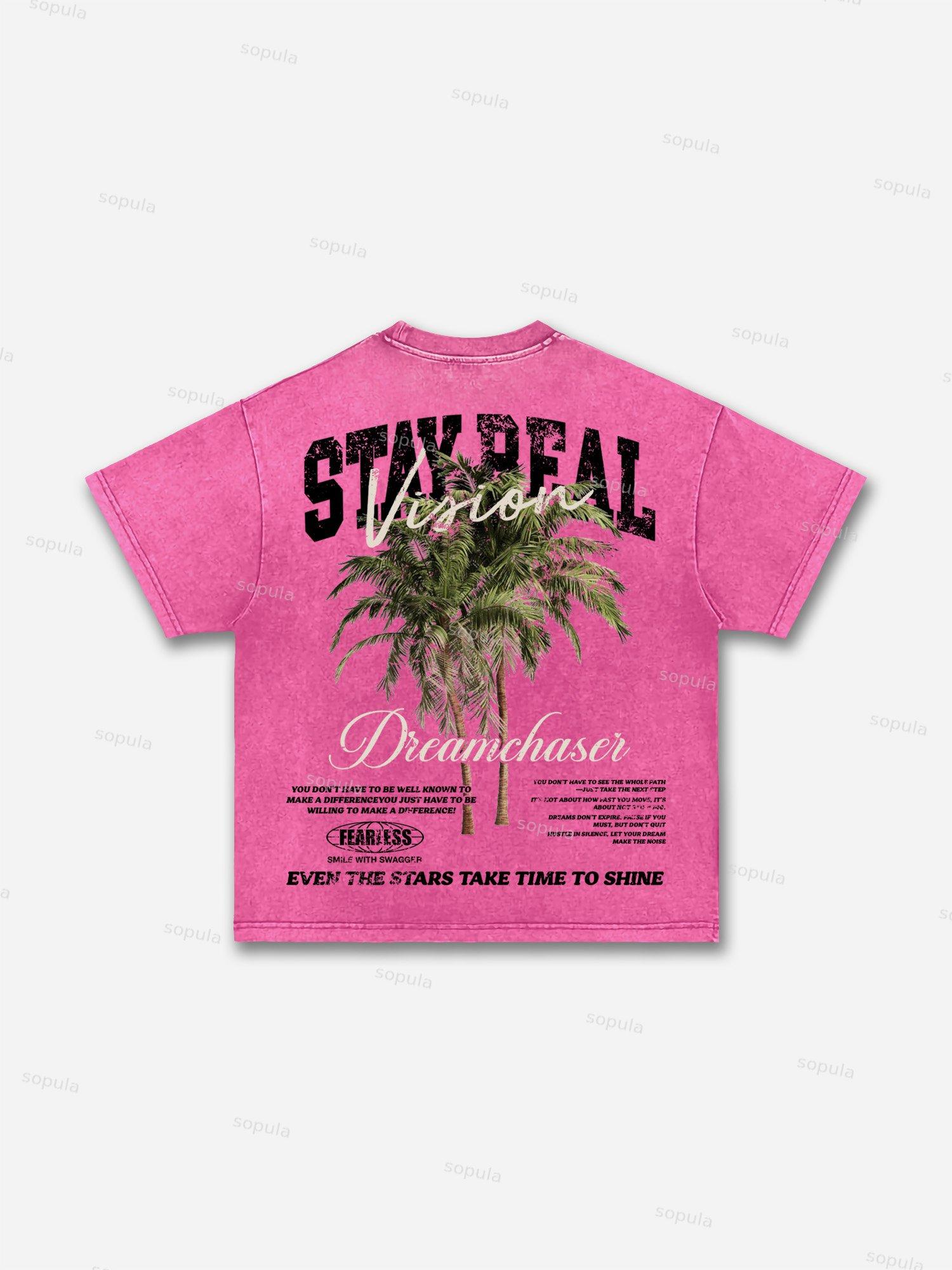 Stay Real Coconut Vacation Vintage Graphic Washed T-shirt Product Image