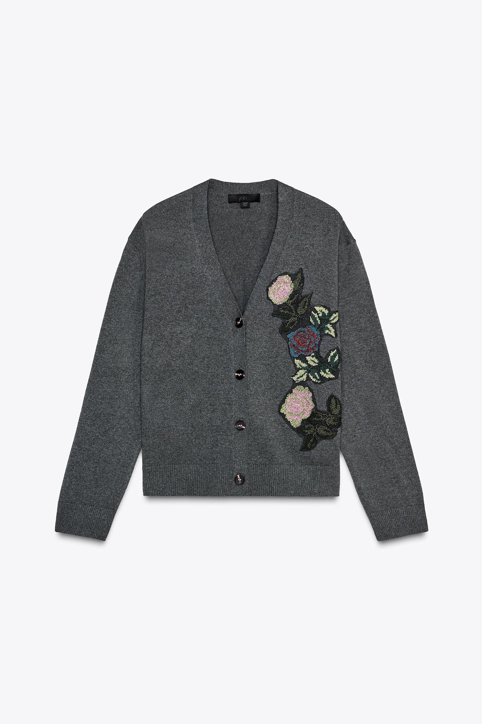 FLORAL EMBROIDERY KNIT CARDIGAN Product Image