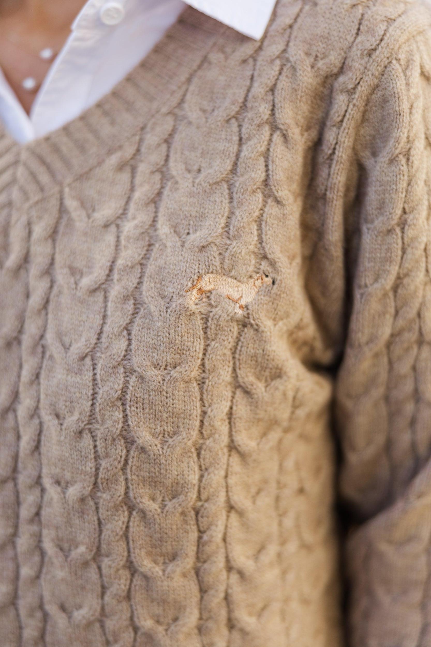 Can't Forget Taupe Dachshund Cable Knit Sweater Female Product Image