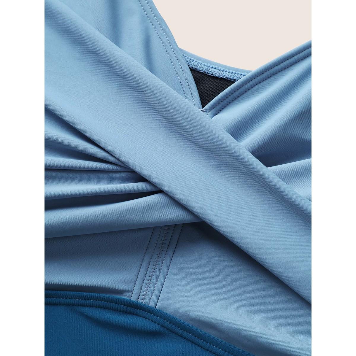 Plus Size Two Tone Gathered Ruffle Sleeve One Piece Swimsuit Women's Swimwear Indigo Beach Twist Curve Bathing Suits High stretch One Pieces BloomChic 10/M Product Image