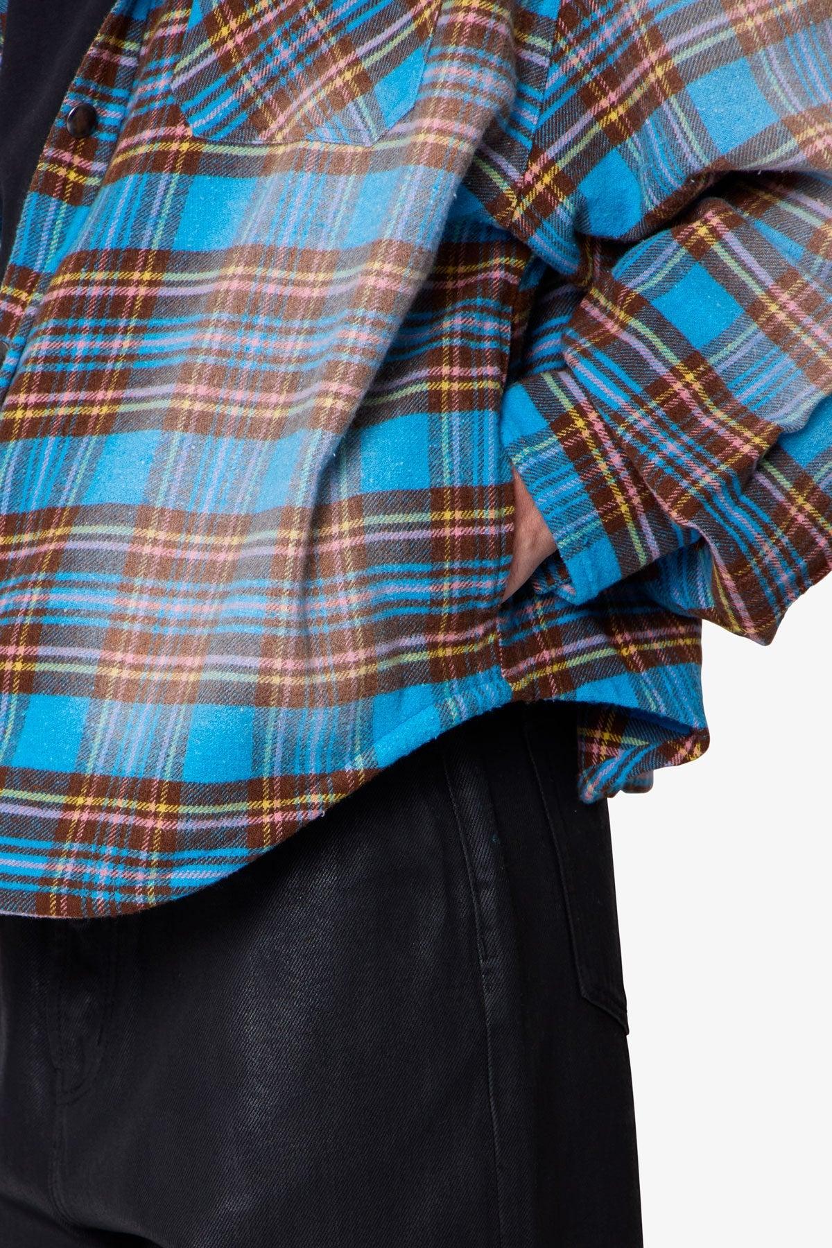Faded Hooded Flannel Shirt - Washed Blue Product Image