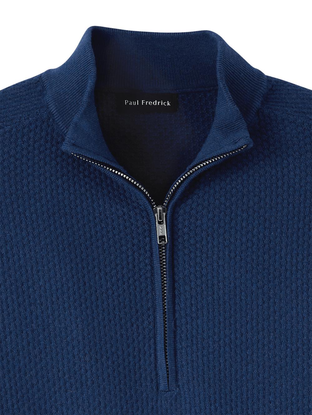 Silk Cotton Cashmere Quarter Zip Mock Neck Sweater - Navy Product Image