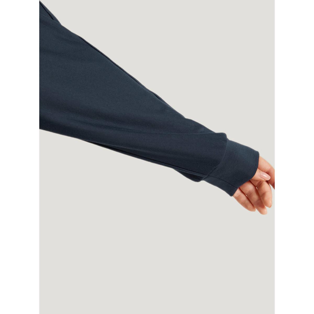 Plus Size Plain Zipper Half Elastic Cuffs Batwing Sleeve Sweatshirt Women Indigo Casual Elastic cuffs V-neck Dailywear Sweatshirts BloomChic 26/4X Product Image