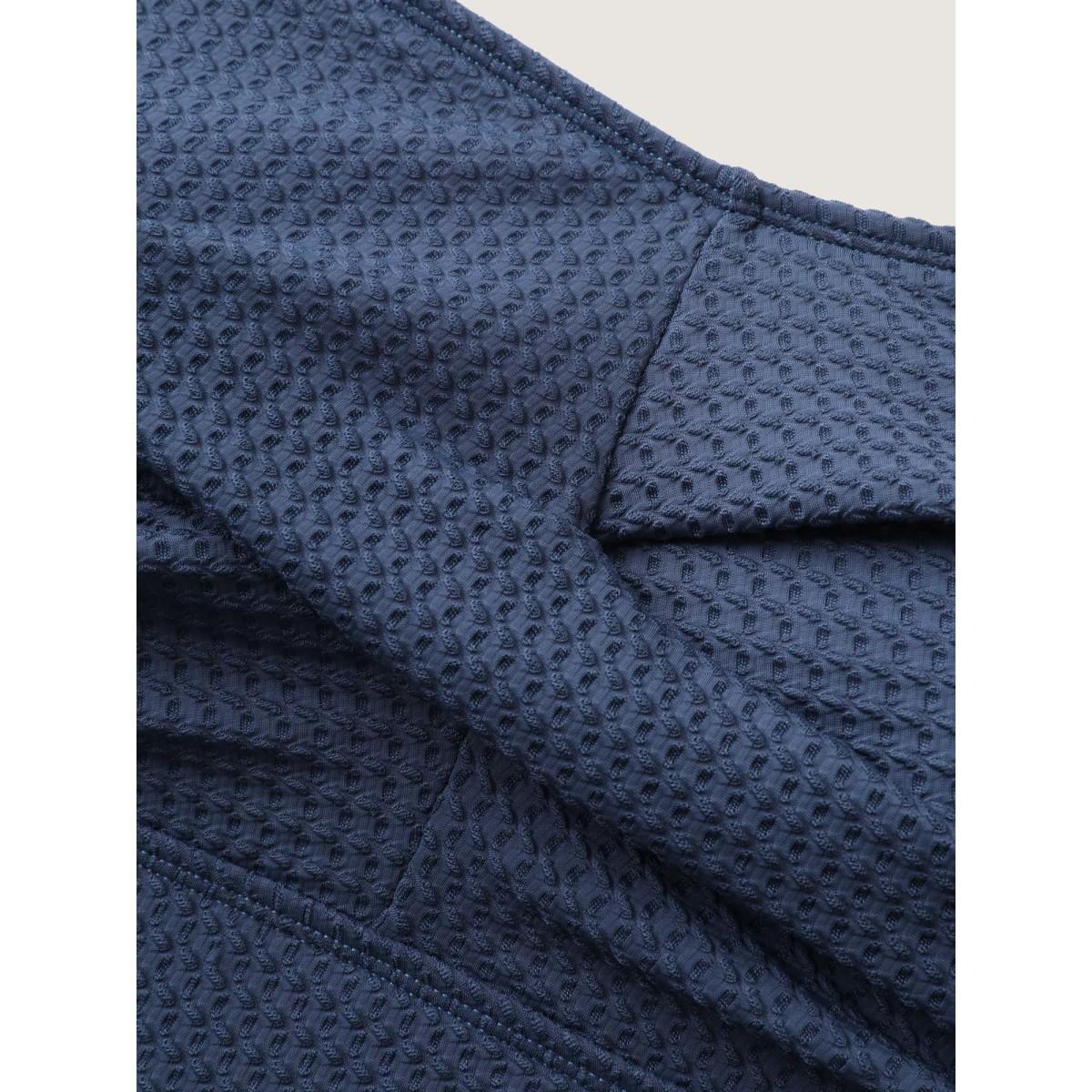 Plus Size Textured Twist Front Solid Swim Dress Women's Swimwear Indigo Resort Bodycon Heart neckline High stretch Curve Swim Dresses BloomChic 18-20/2X Product Image