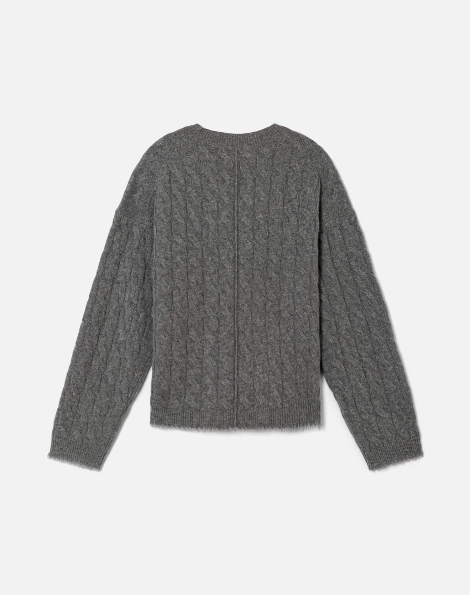 Cashmere Cable V Neck Pullover - Grey Heather Product Image