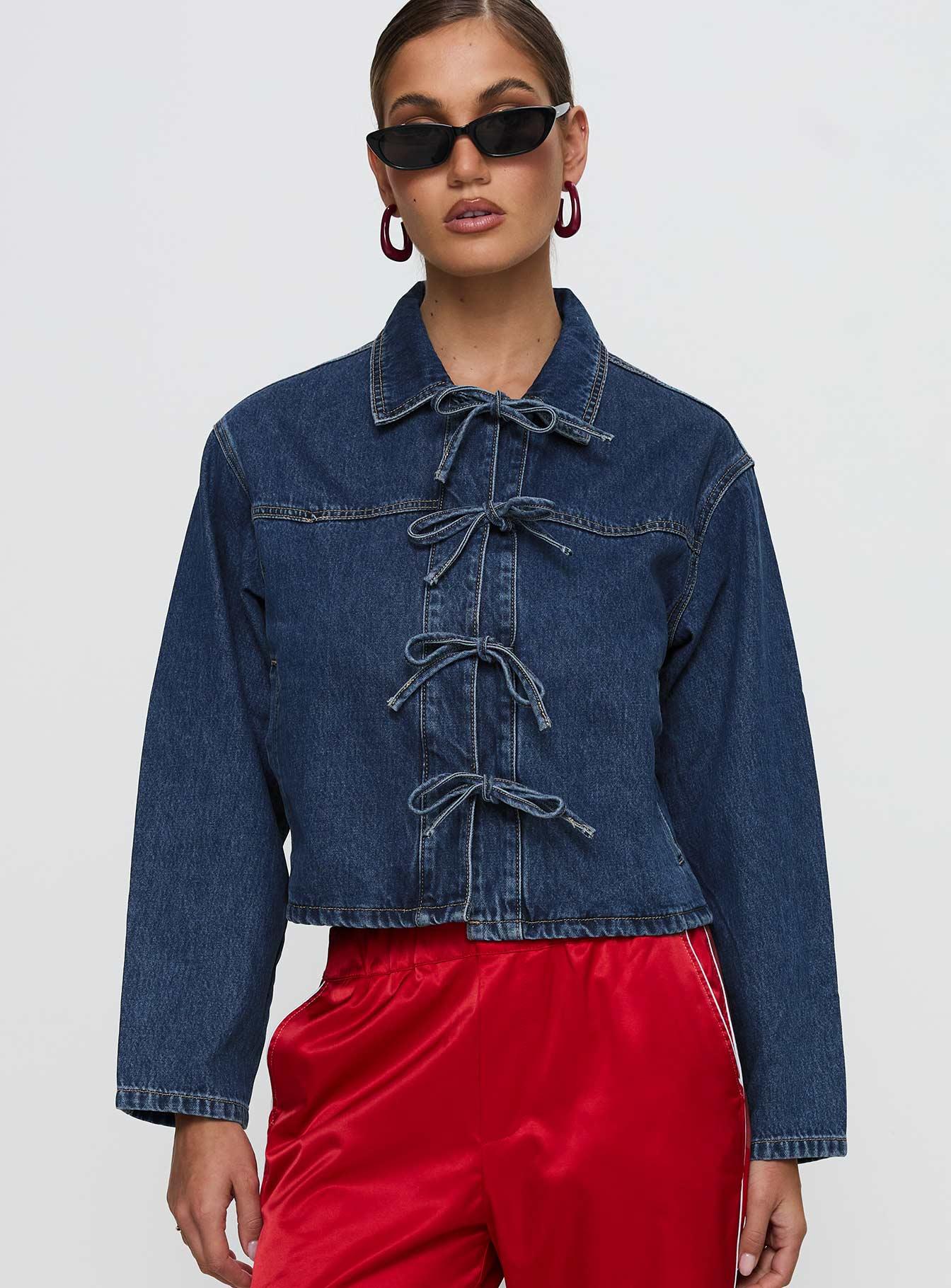 Good On You Bow Detail Jacket Blue Denim Product Image
