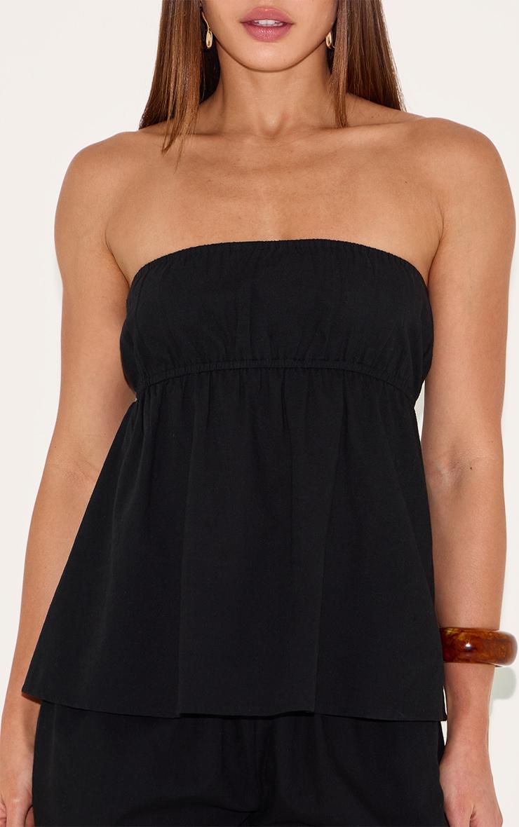 Tall Black Linen Look Peplum Bandeau Top Product Image