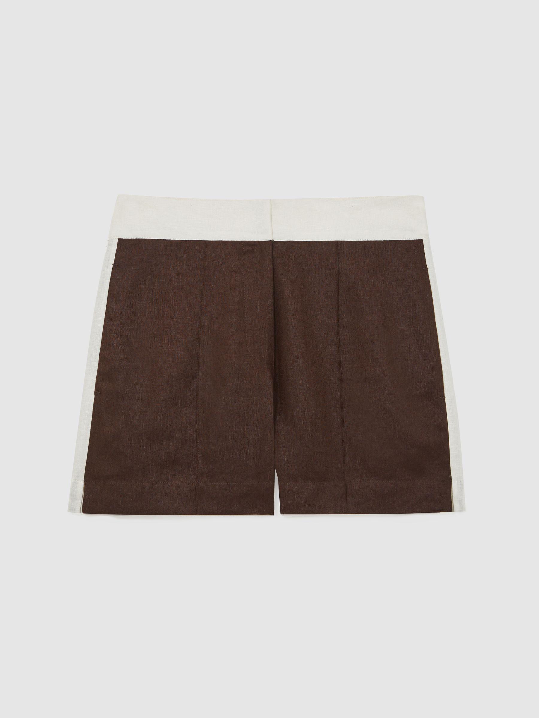 Linen Colourblock Shorts in Chocolate/Cream Product Image